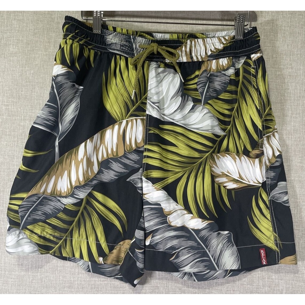 Tommy Bahama Swim Trunks Mens Medium Black Board Shorts Floral Hawaiian‎